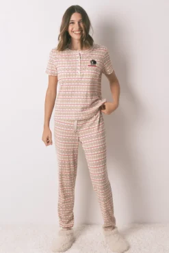 Pijama largo textura gofre afelpado cenefas Mafalda