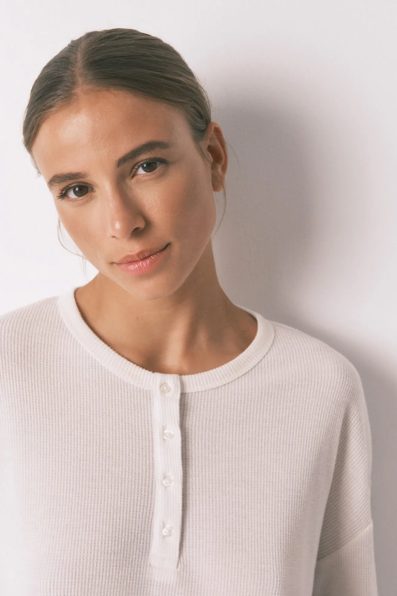 Pijama largo textura waffle blanco