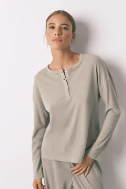 Pijama largo textura waffle verde