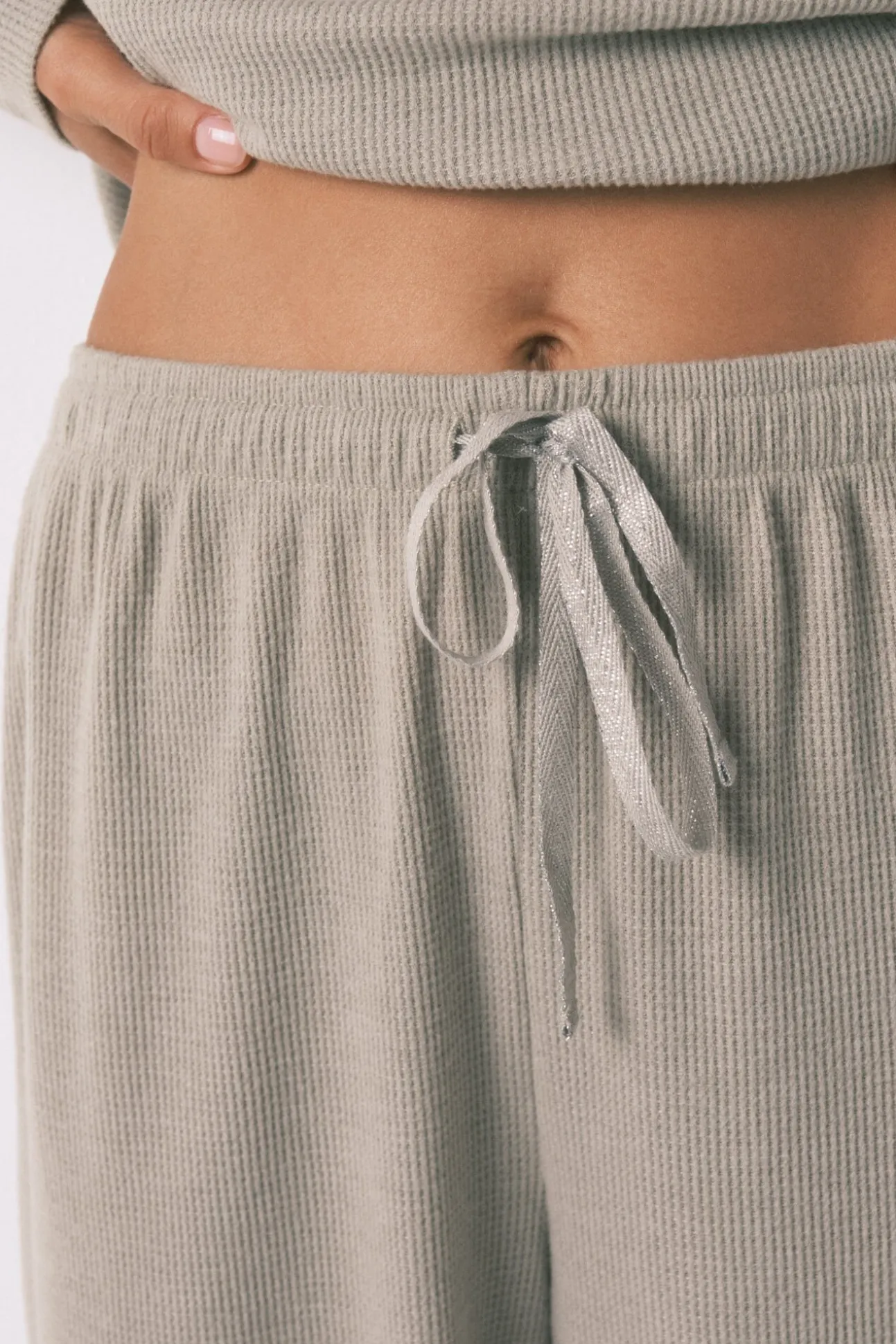 Pijama largo textura waffle verde