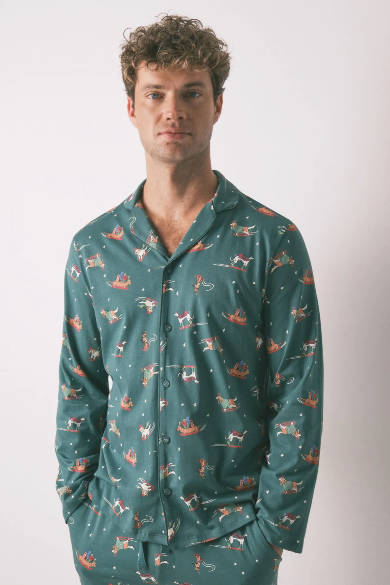 Pijama masculino camisero perritos 100% algodón