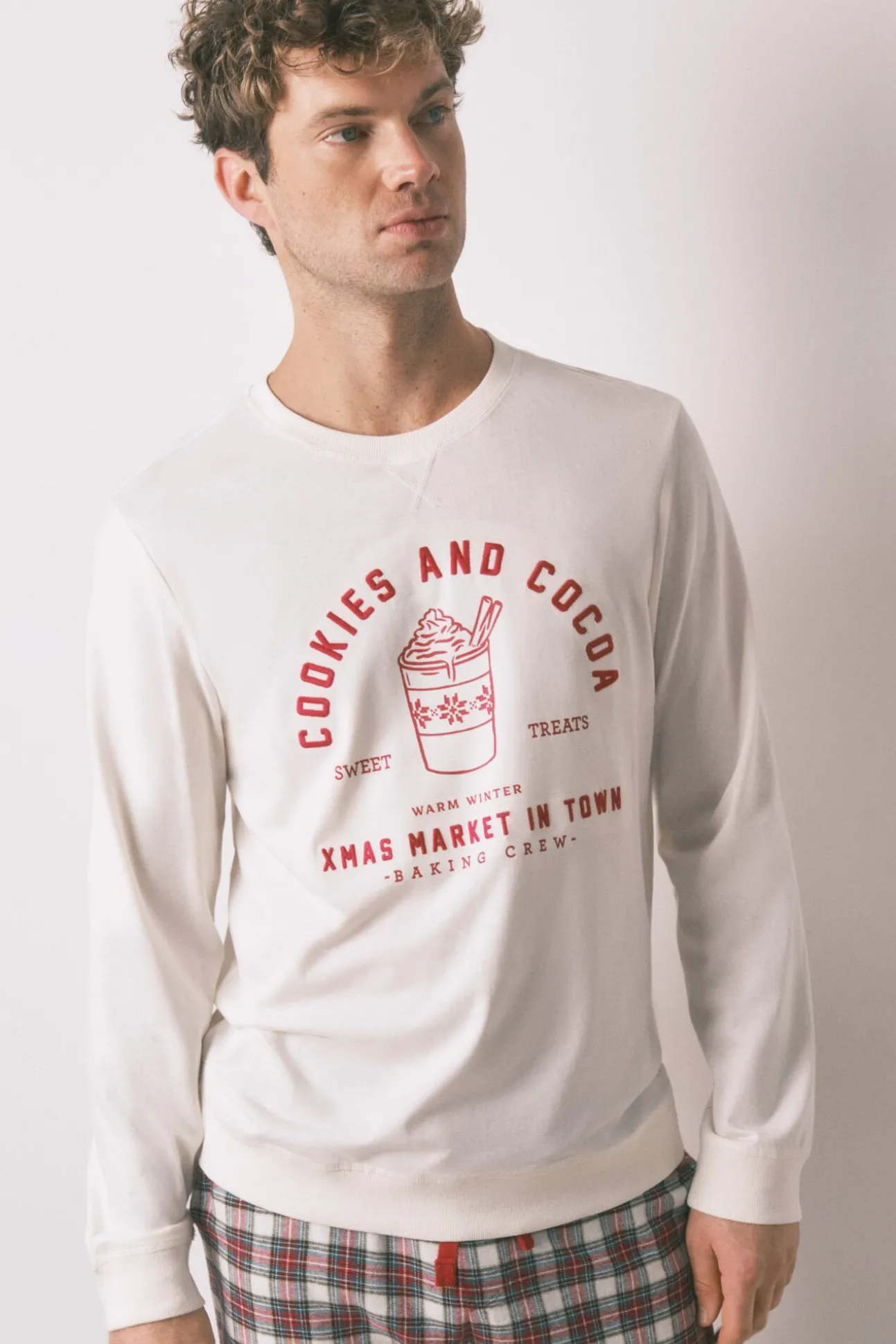 Pijama masculino largo 100% algodón cuadros