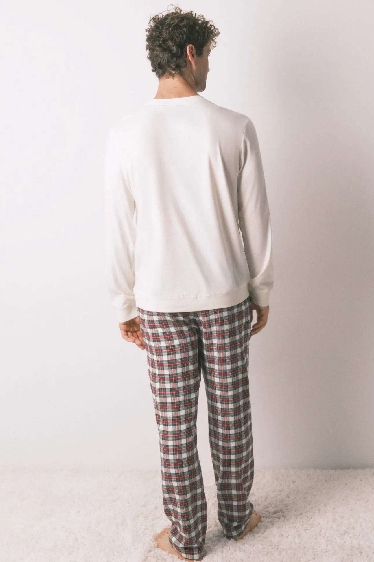 Pijama masculino largo 100% algodón cuadros