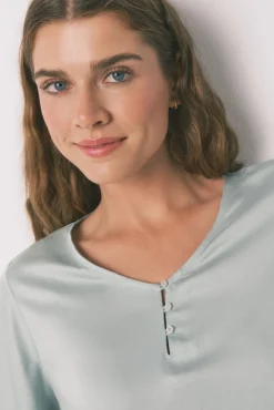 Pijama satén viscosa floral verde