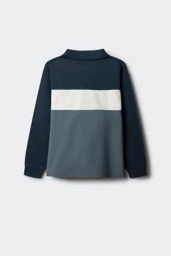 Polo manga larga color block niño