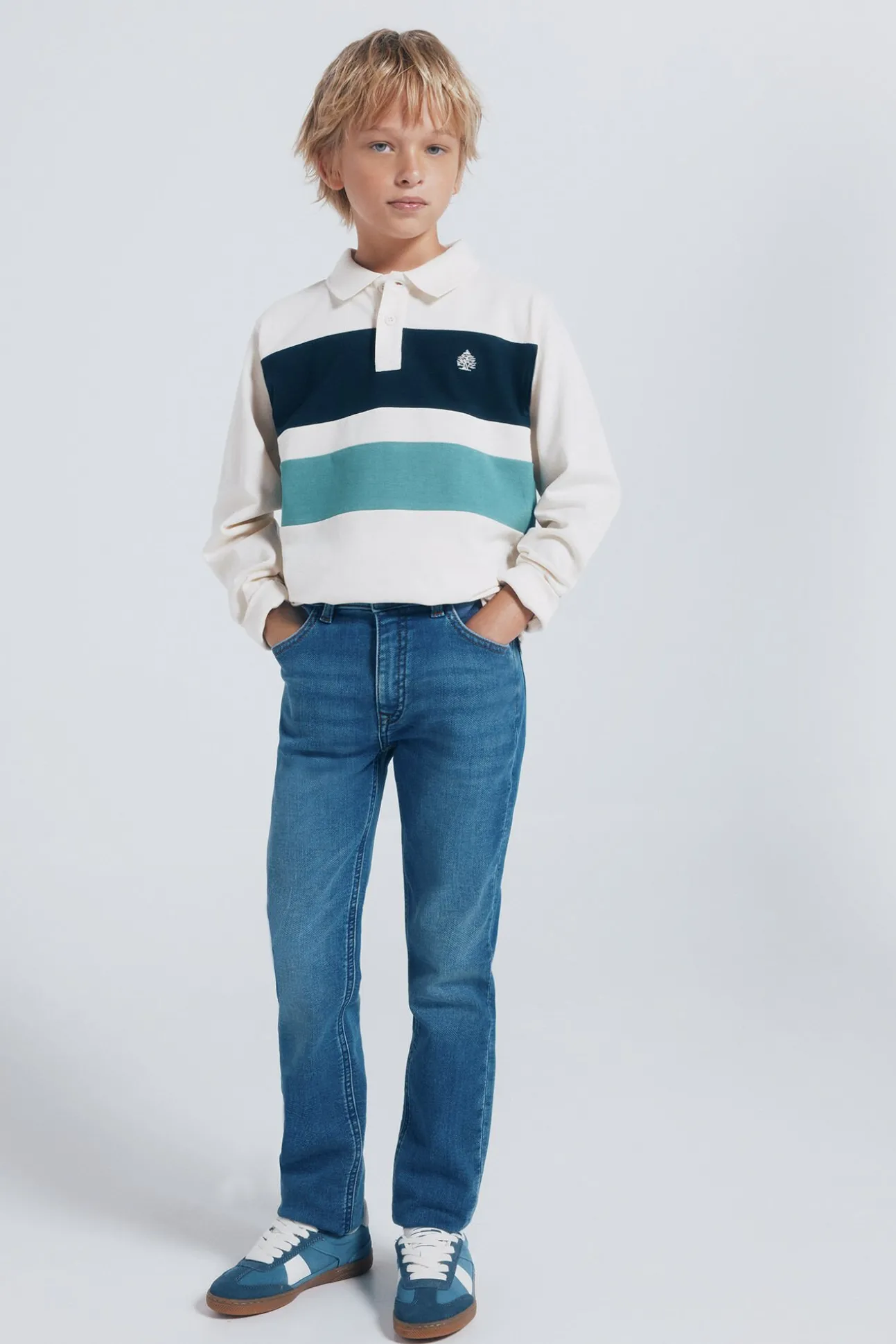 Polo manga larga detalle rayas niño