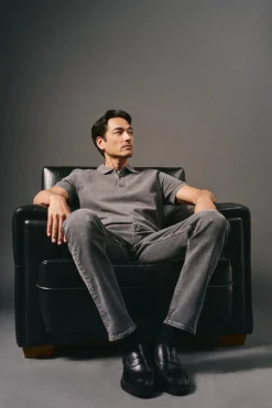 Polo piqué lavado bordado avión