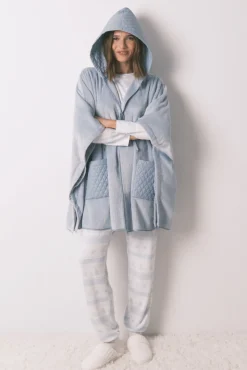 Poncho corto polar relieve azul