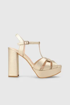 Sandalias con plataforma en piel dorada