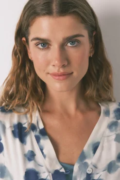 Set pijama satén floral verde