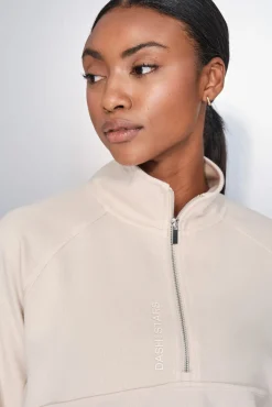 Sudadera cuello cremallera beige