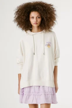 Sudadera de manga larga con capucha con logo bordado y dibujo en la parte trasera