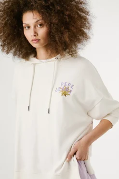 Sudadera de manga larga con capucha con logo bordado y dibujo en la parte trasera