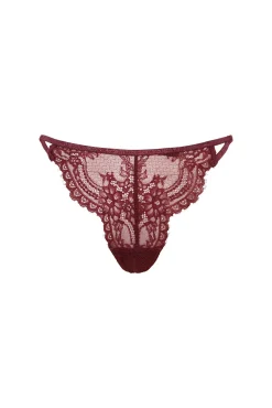 Tanga encaje lurex vino