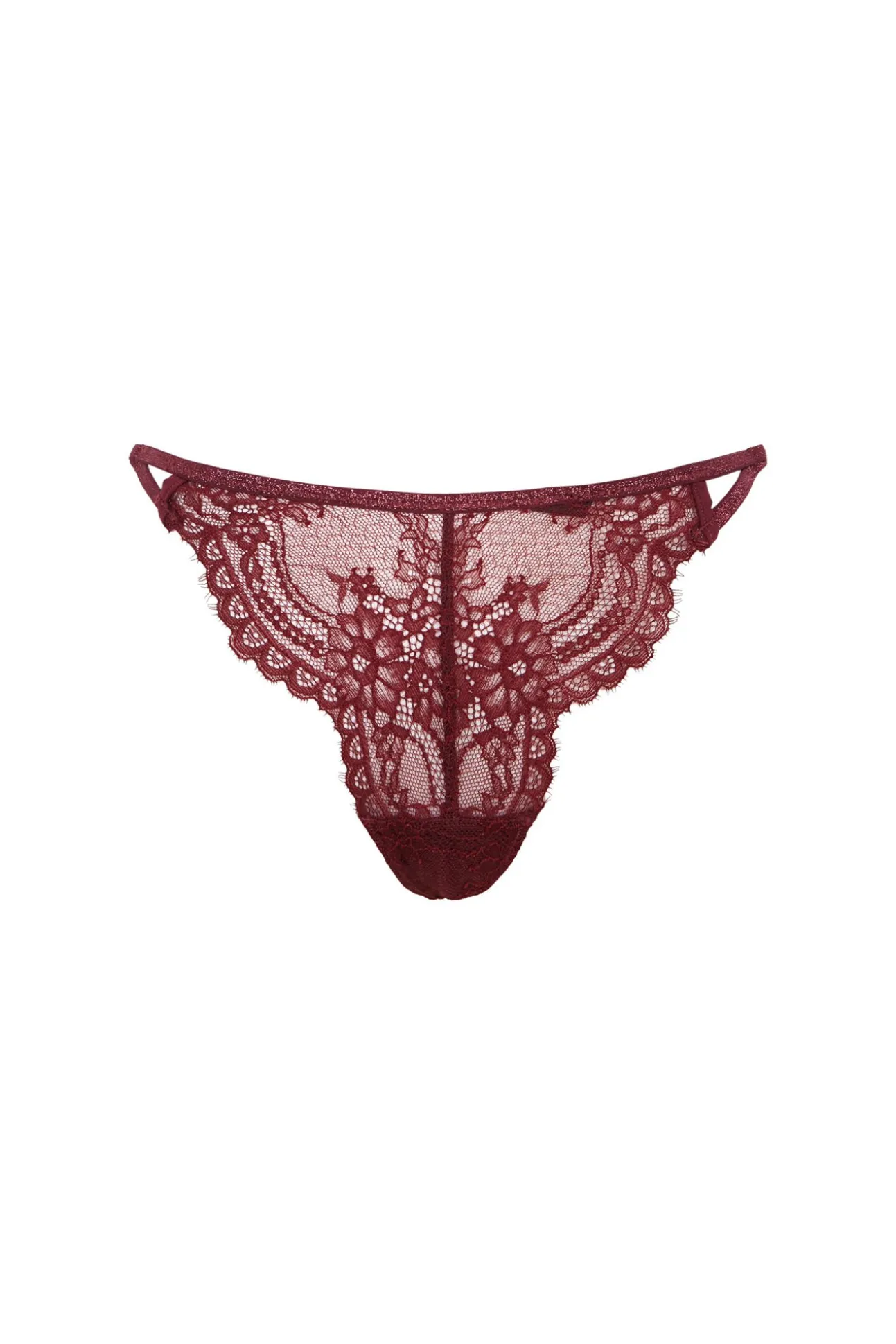 Tanga encaje lurex vino