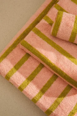 Toalla de baño de algodón de rizo a rayas rosas Saturno