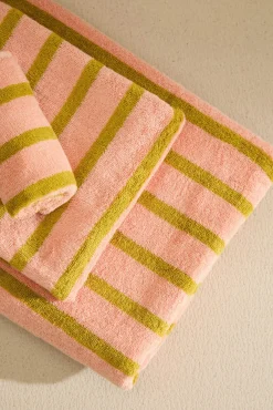 Toalla de baño de algodón de rizo a rayas rosas Saturno