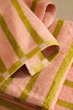 Toalla de baño de algodón de rizo a rayas rosas Saturno