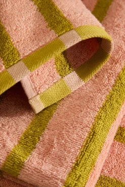 Toalla de baño de algodón de rizo a rayas rosas Saturno