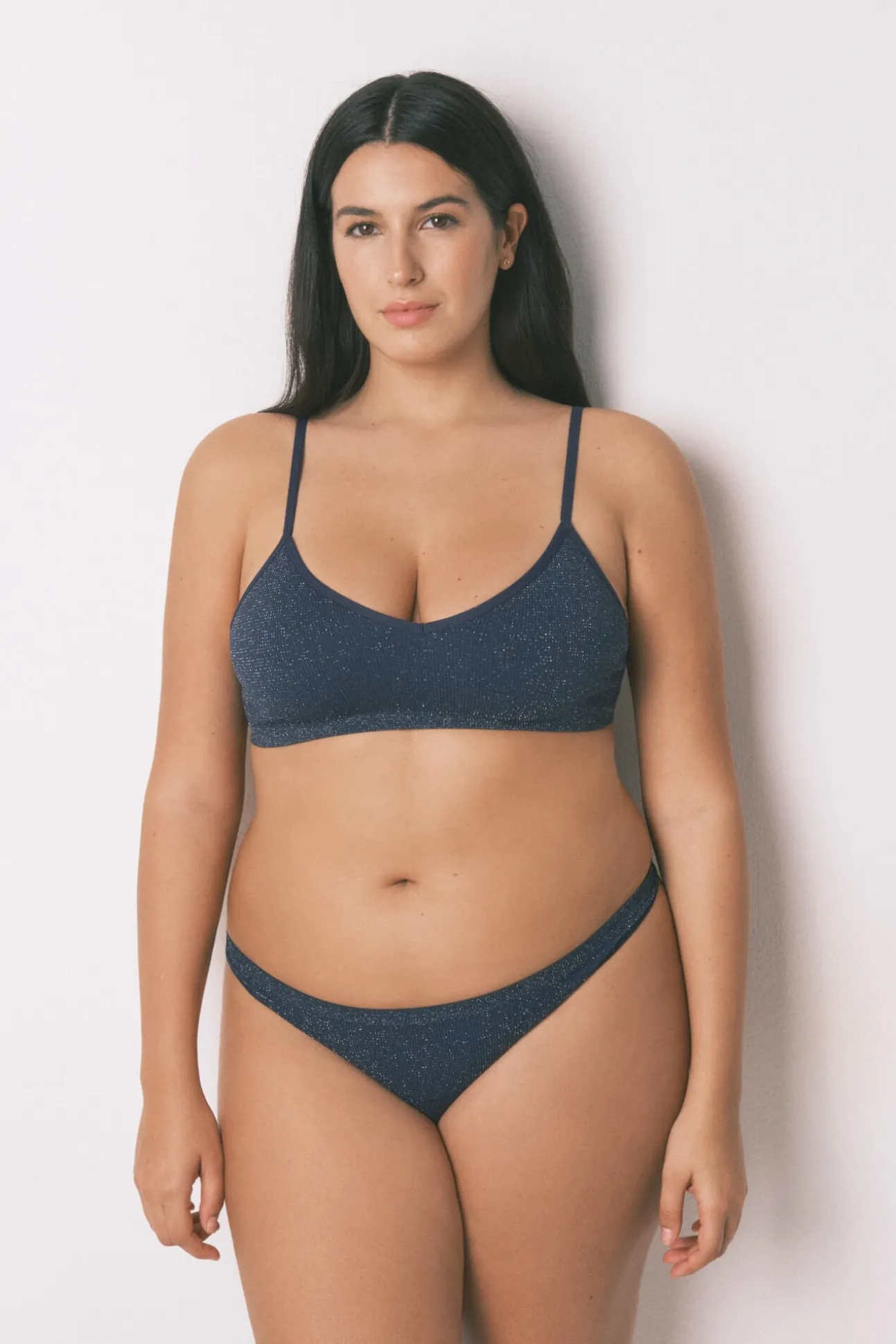 Top canalé seamless azul lurex