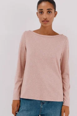 Top cuello barco botones dorados