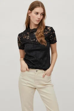 Top de encaje de manga corta