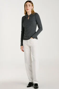 Top de manga larga con cuello polo