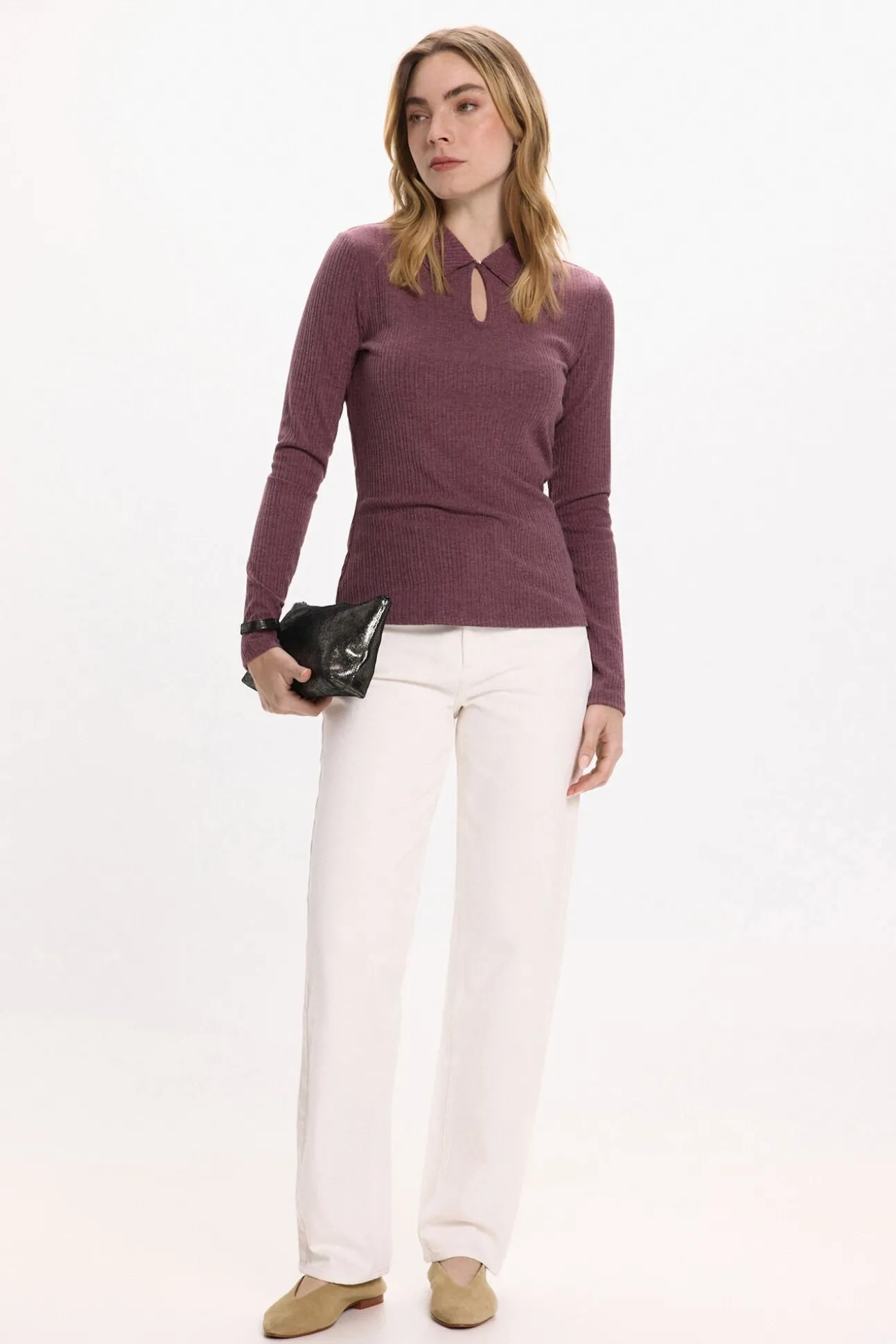 Top de manga larga con cuello polo