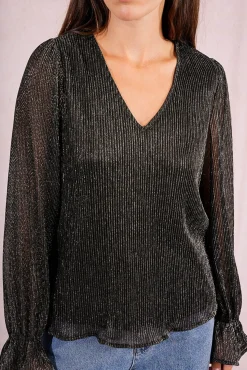 Top de manga larga plisado