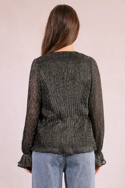 Top de manga larga plisado