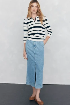 Top de punto camisero con estructura y rayas