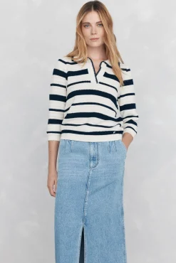 Top de punto camisero con estructura y rayas