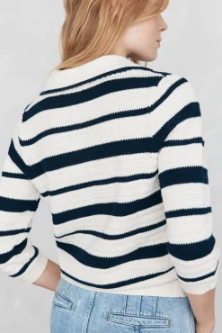 Top de punto camisero con estructura y rayas