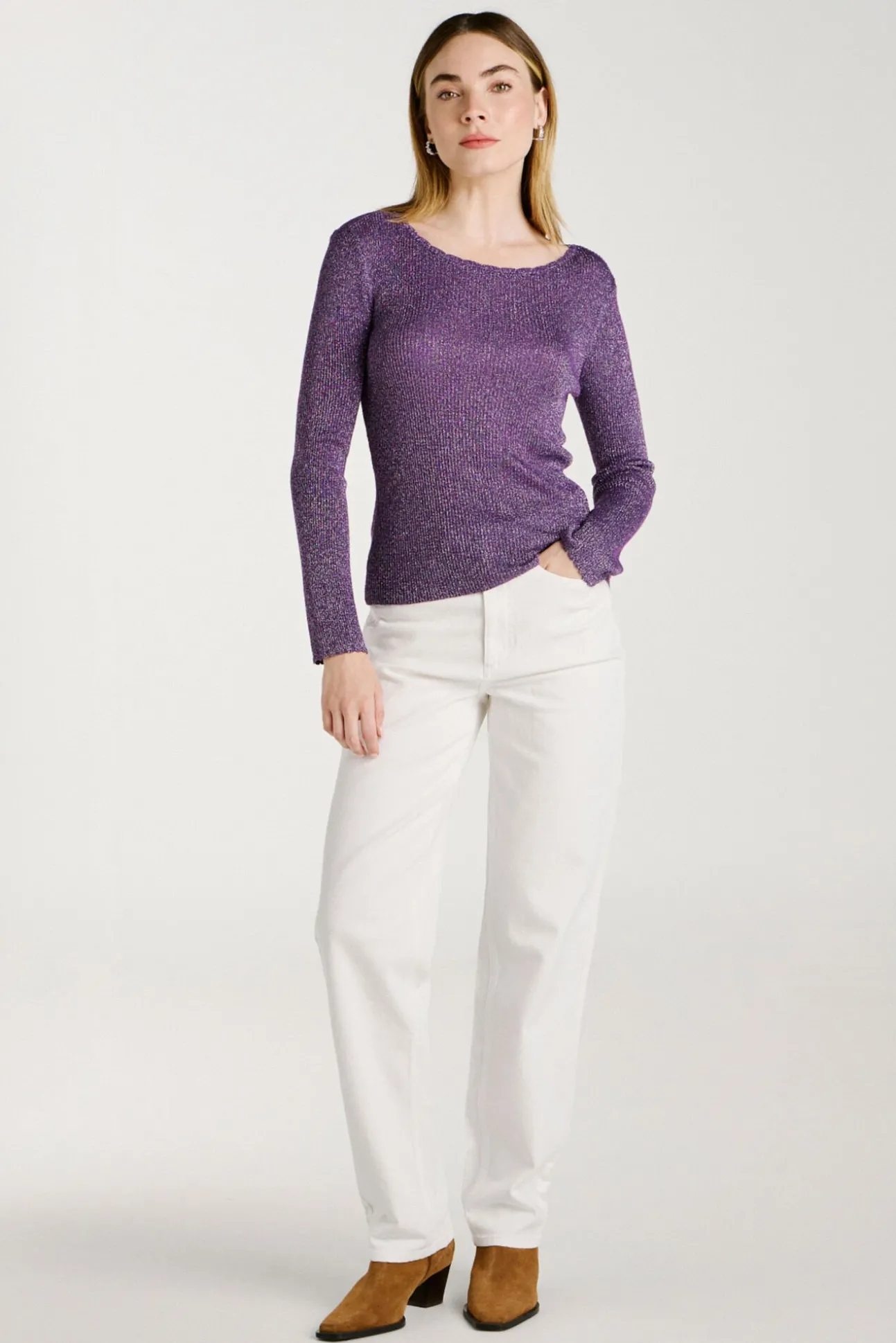 Top de punto reversible con lúrex