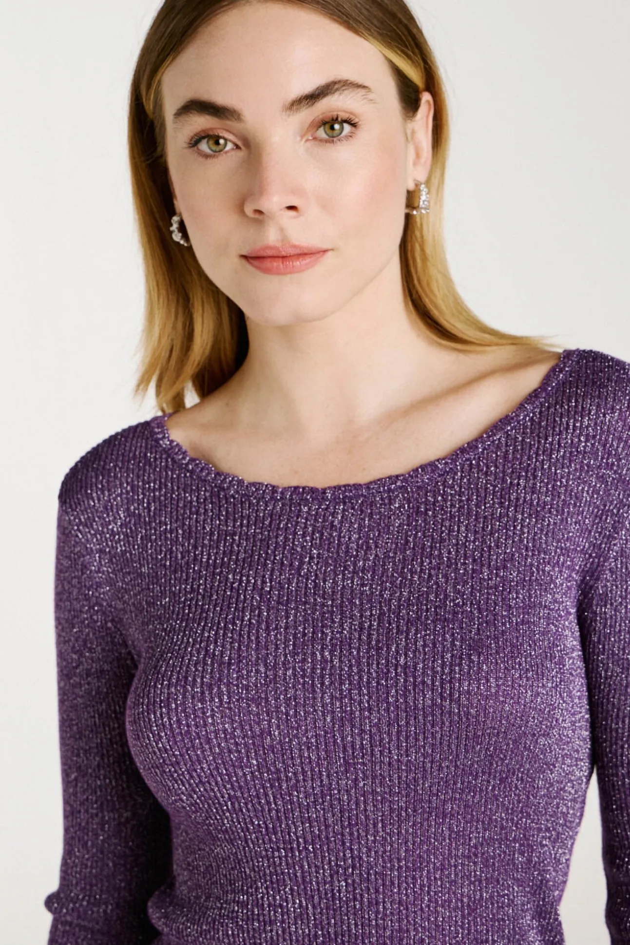 Top de punto reversible con lúrex