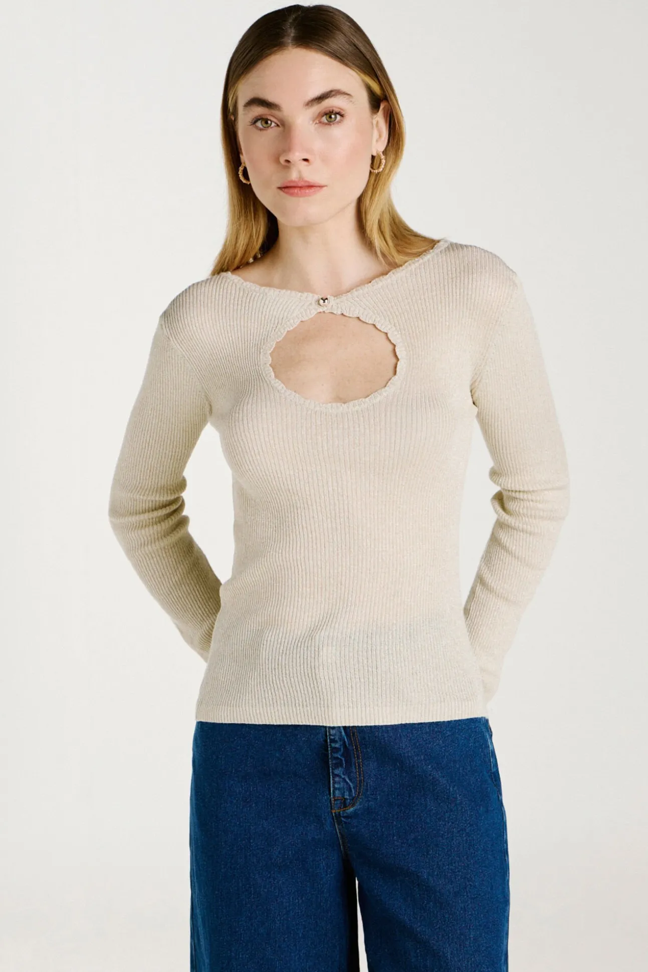 Top de punto reversible con lúrex