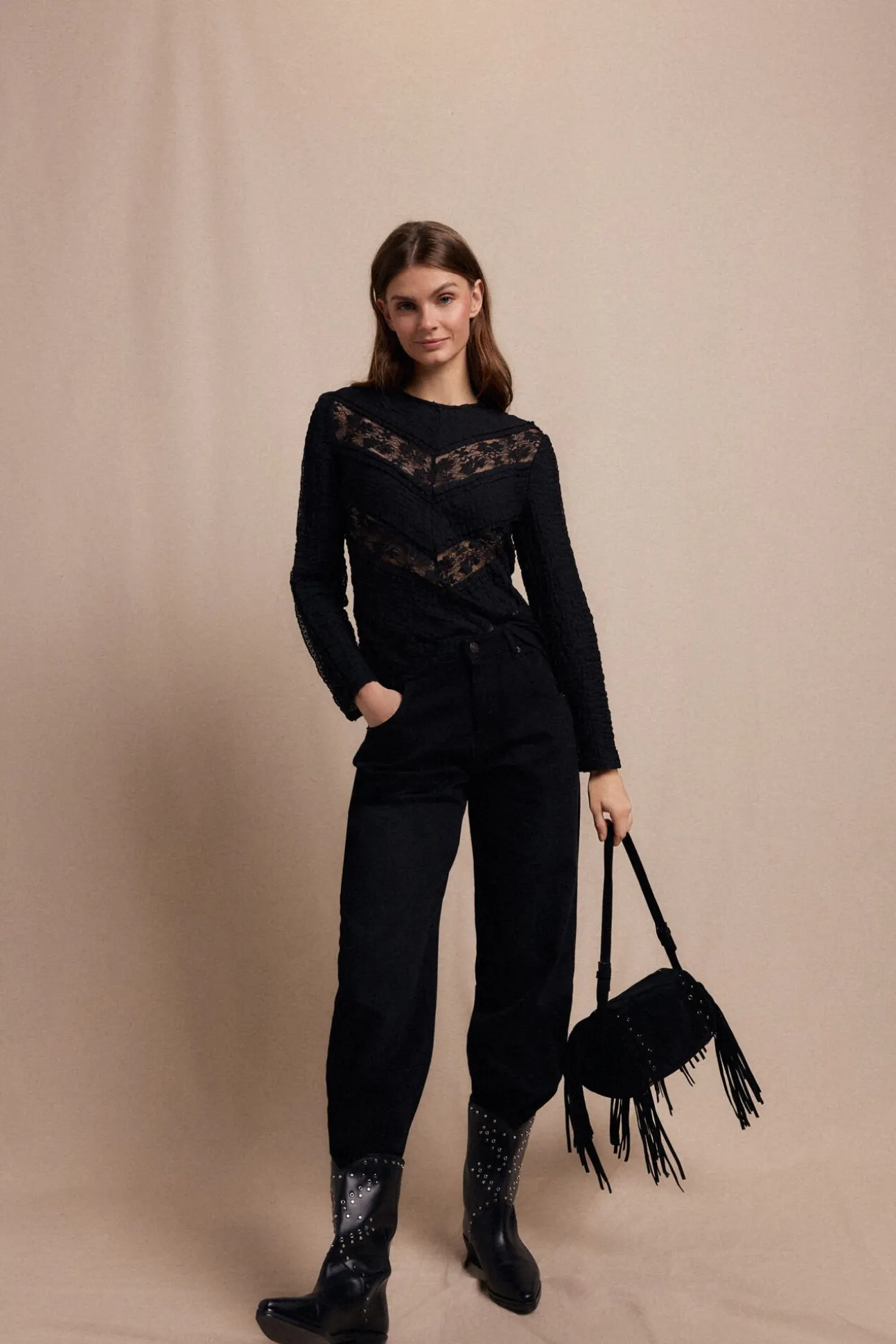 Top encaje combinado