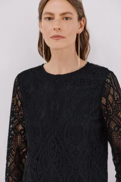 Top guipur manga larga