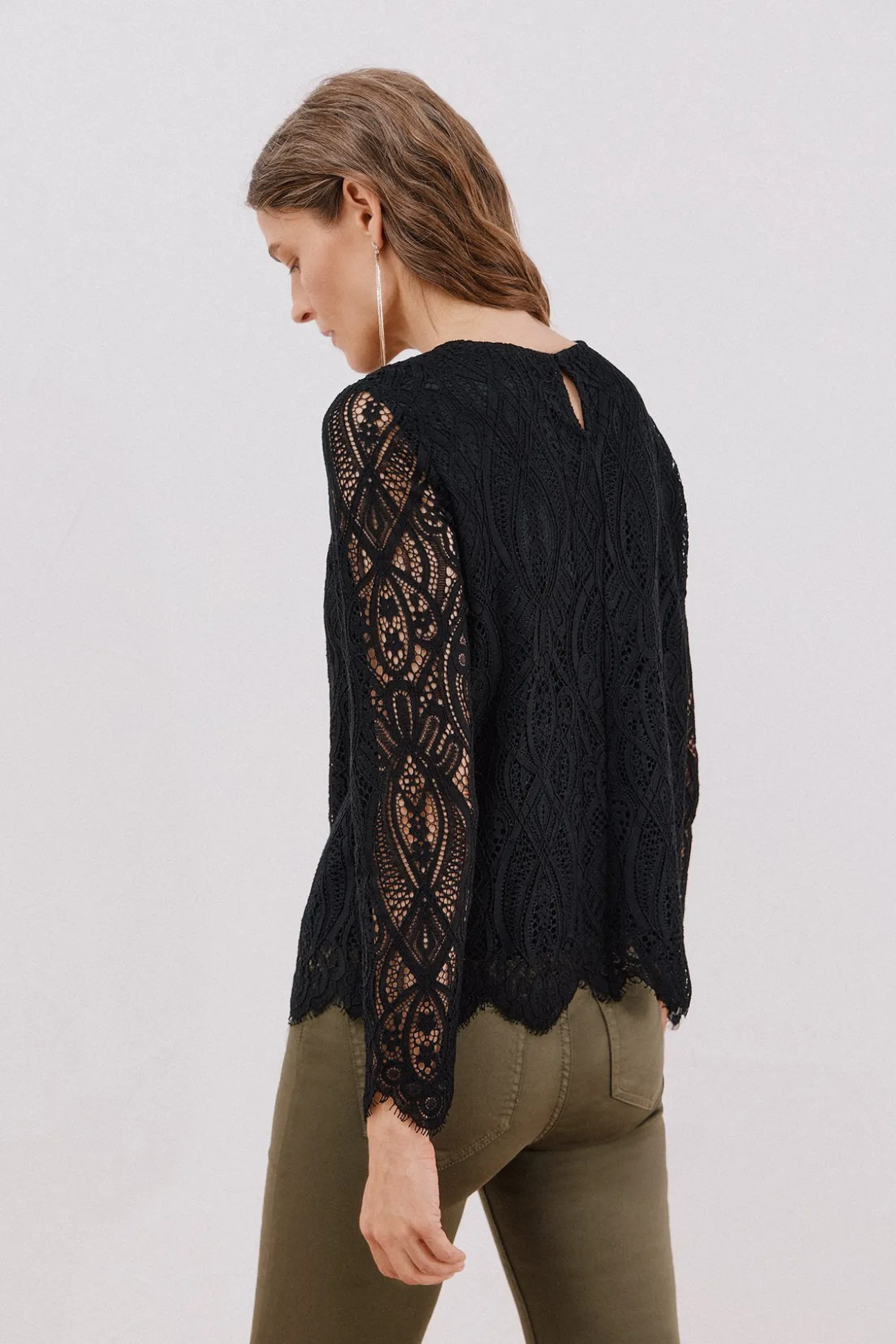 Top guipur manga larga