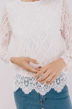 Top guipur manga larga