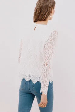 Top guipur manga larga