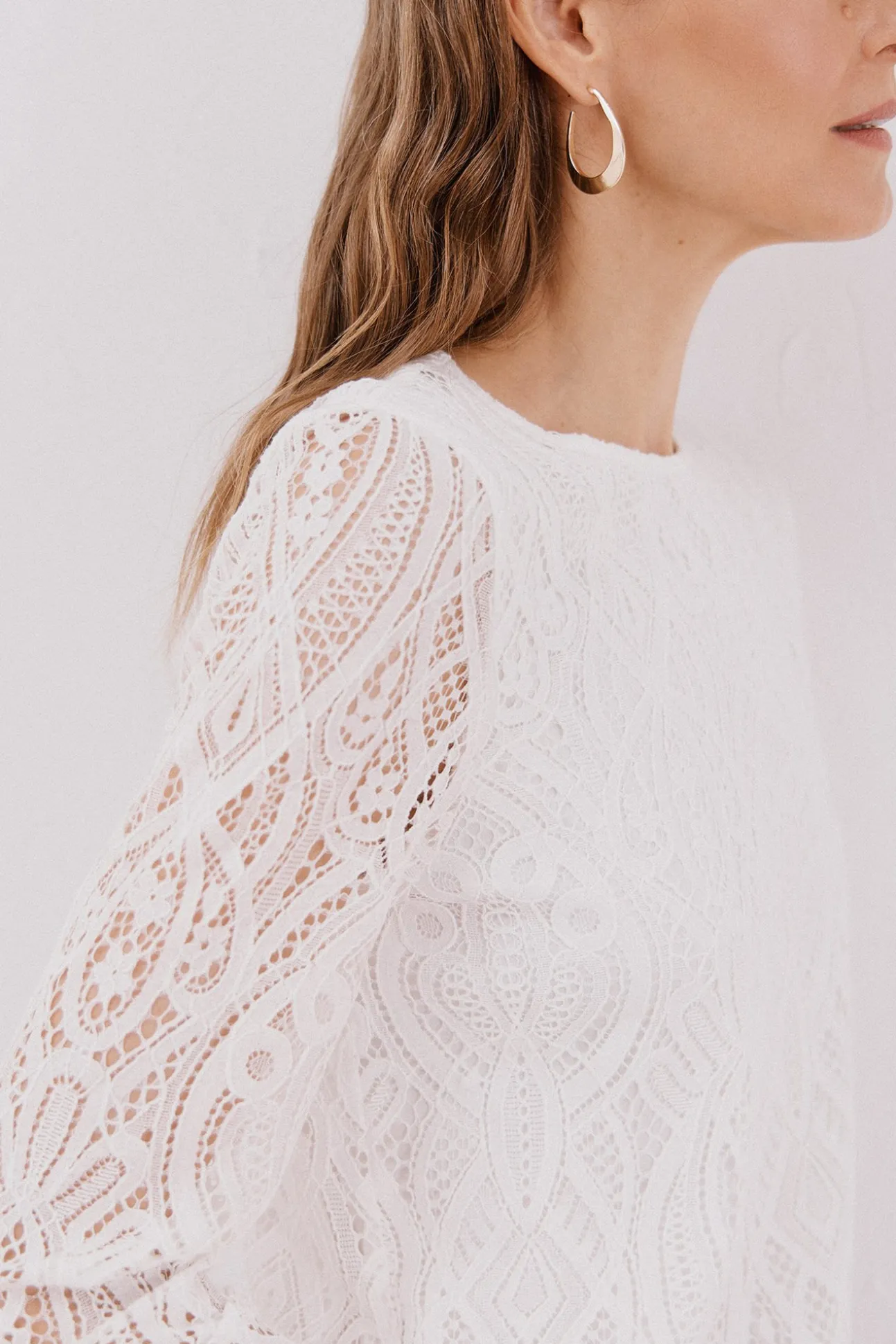 Top guipur manga larga