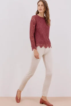 Top guipur manga larga