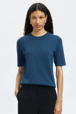 Top manga corta brillo