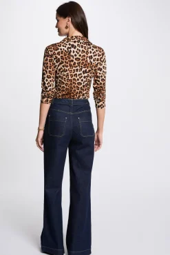 Top manga larga estampado