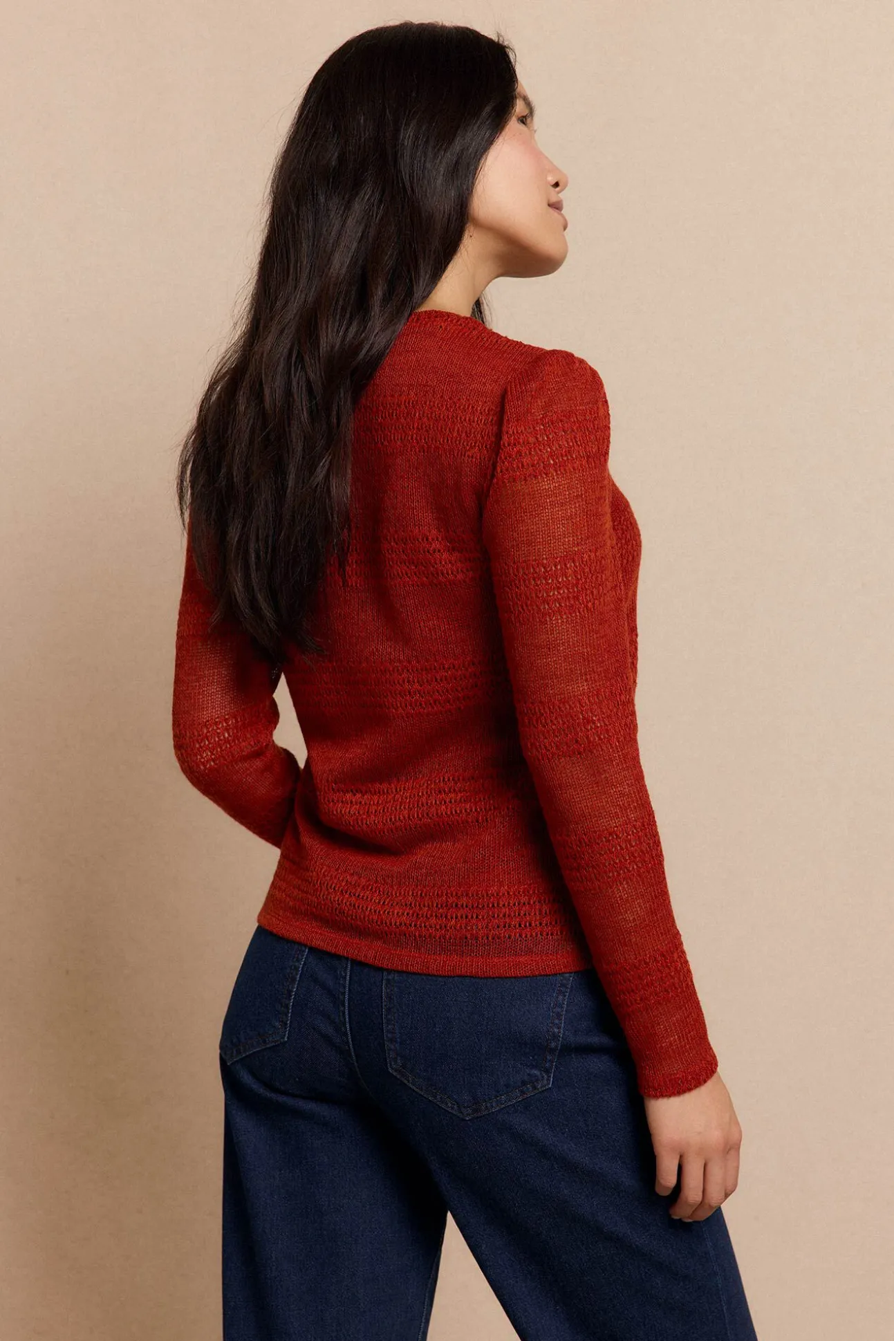 Top manga larga estructura rústica