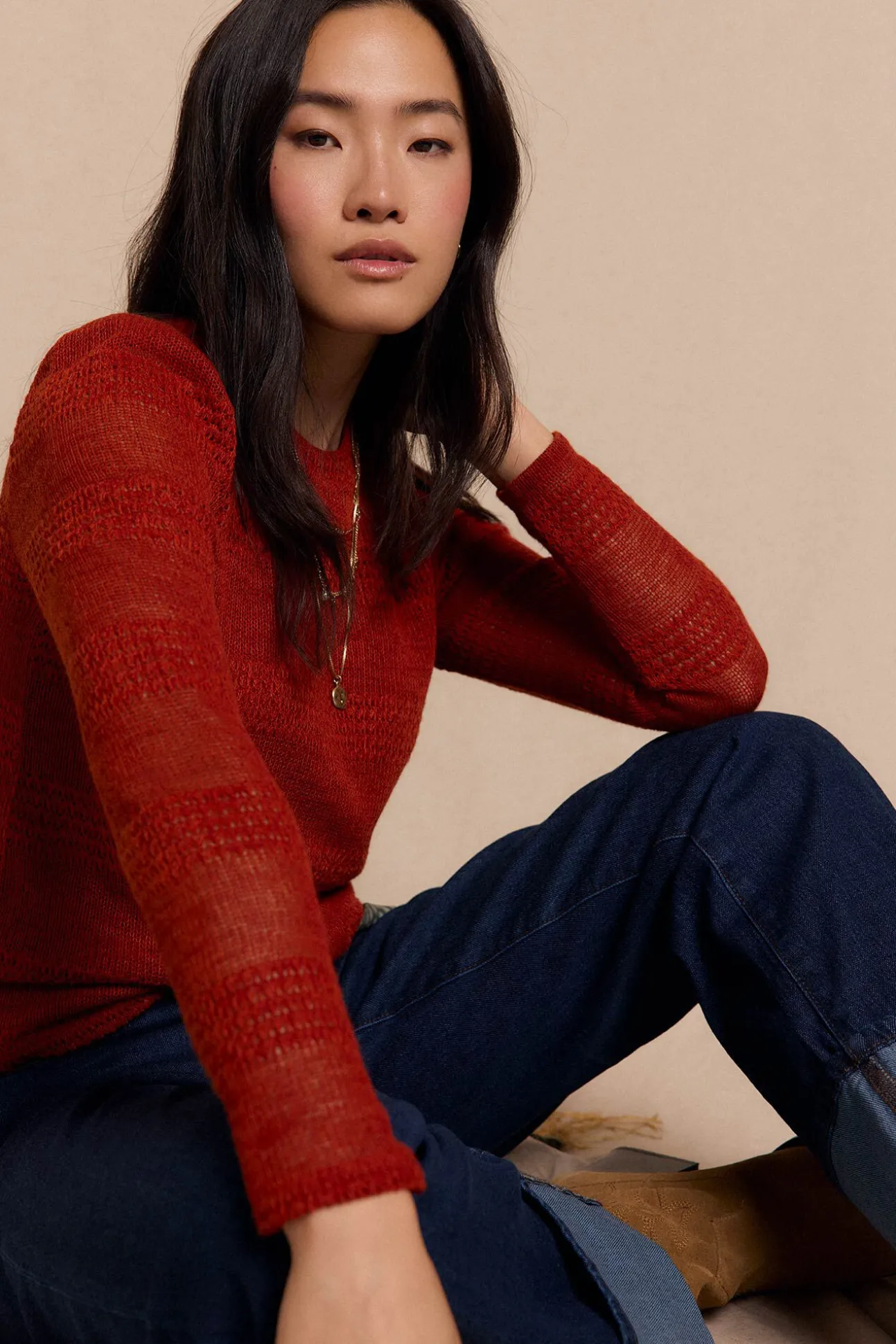 Top manga larga estructura rústica