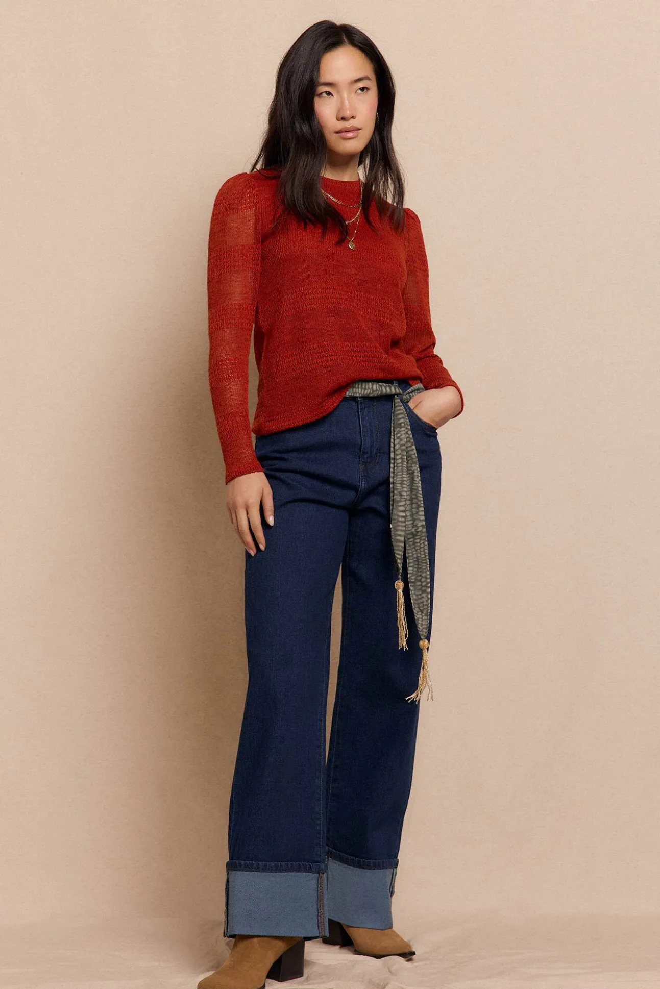 Top manga larga estructura rústica