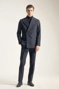 Traje cruzado raya diplomática marino