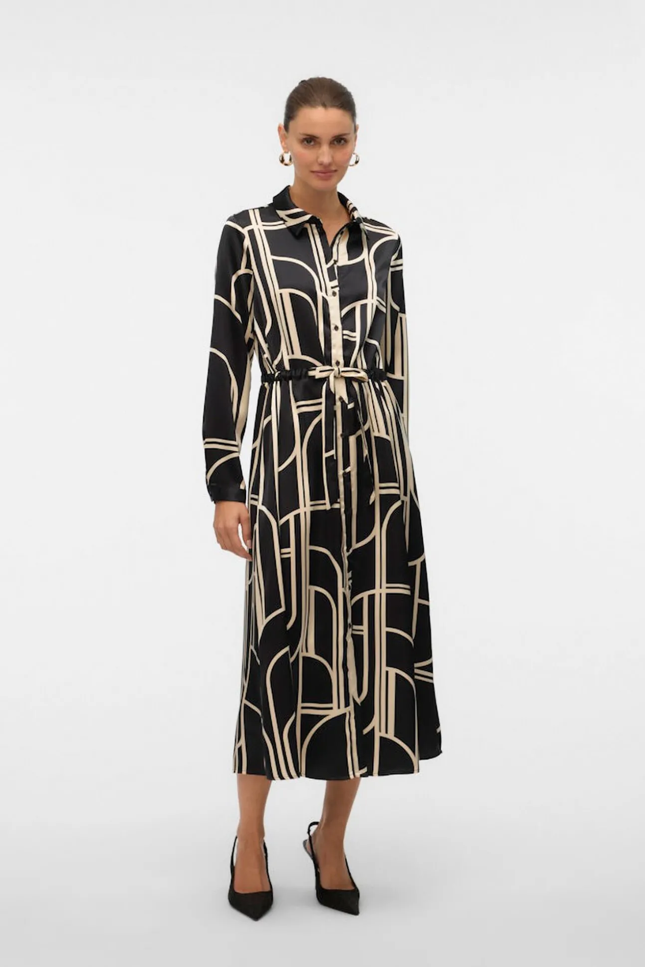 Vestido 7/8 camisero satinado